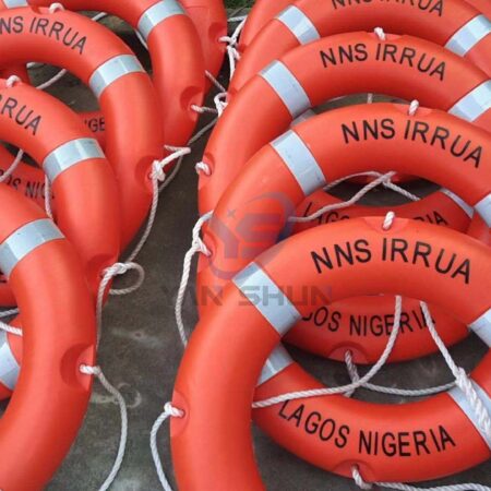 Lifebuoys marked with boat name ordered by a customer from Nigeria
